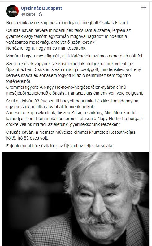 Meghalt Csukás István! A Süsü, a Pom Pom, a Nagy Ho-Ho-Ho-horgász és más mesék szerzője 83 éves volt