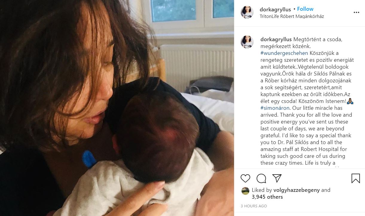 Friss: Megszületett Gryllus Dorka kisfia! - A színésznő egy aranyos fotót is posztolt a kis újszülöttről